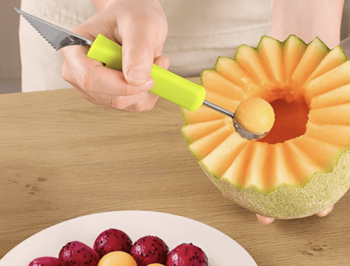 4 in 1 Stainless Steel Fruit Tool Set,Seed Remover for Watermelon Slicer,Dig Pulp Separator,for Dig Pulp Fruit Salad in Kitchen (Green,1PCS) - Image 2